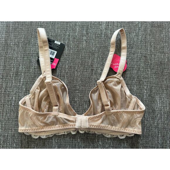 NEW Semi Sheer Lace Bra 36B lily of France tan nude sexy underwire adjustable - Picture 3 of 3